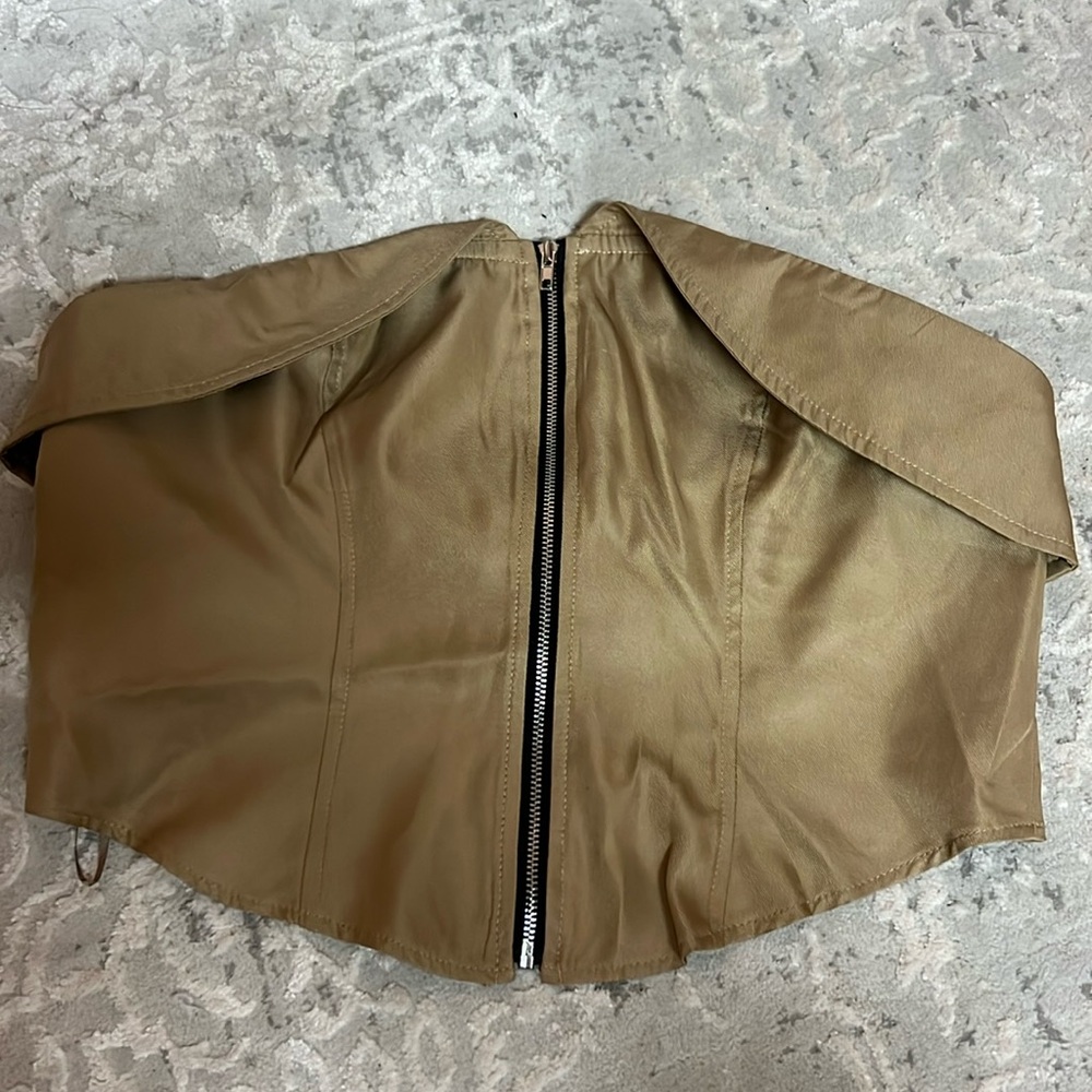 Tan boohoo strapless top